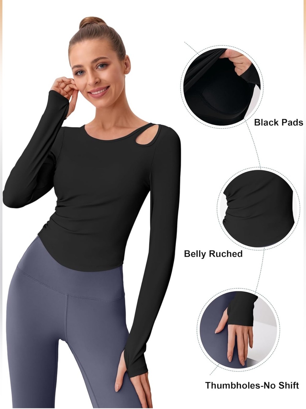 BMJL Workout Top Long Sleeve T Shirt Yoga Black Size Medium